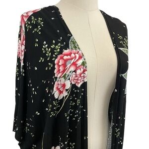 Trovare Floral Kimono Wrap Womens M/L Black Red Japanese Inspired Pretty EUC